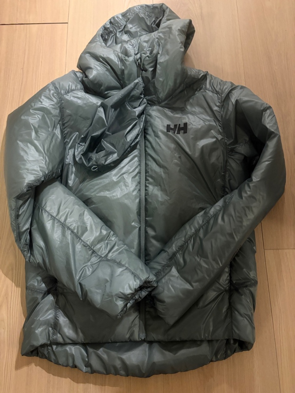 Helly Hansen Shiny Sage Green Hooded Puffer Jacket